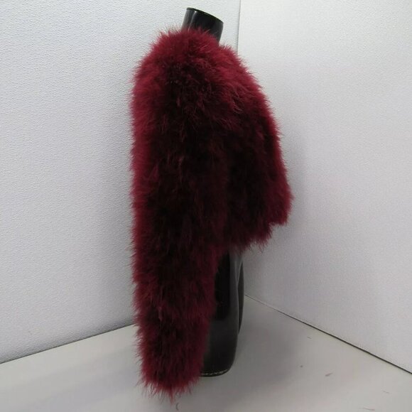NEW LE NUAGE Jacket Merlot Red Lola Feather Crop Hook & Eye Closure Size S - Picture 4 of 8